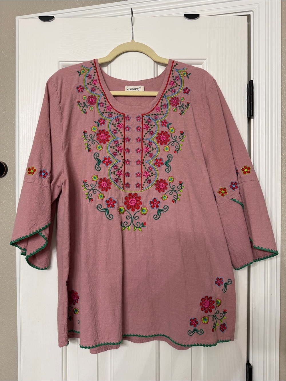 Embroidered Pink Boho Tunic Top